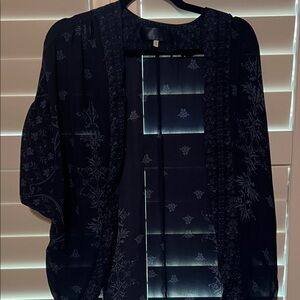 Navy Blue Patterned Kimono Cardigan